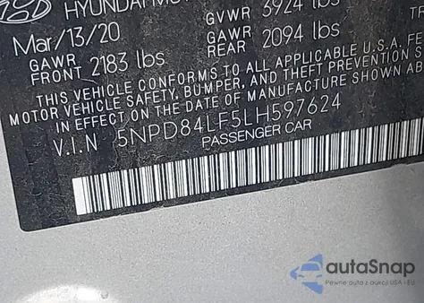 2020 Hyundai Elantra Sel from USA, damaged, VIN 5NPD84LF5LH597624